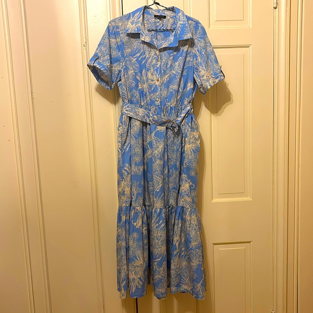 1st State short sleeve shirt dress w/belt & pockets size M (but more like L)